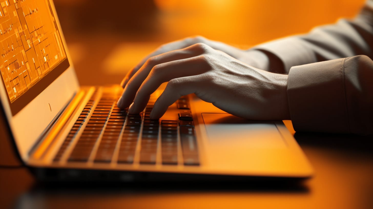 Типизация python. Руки на клавиатуре ноутбука.